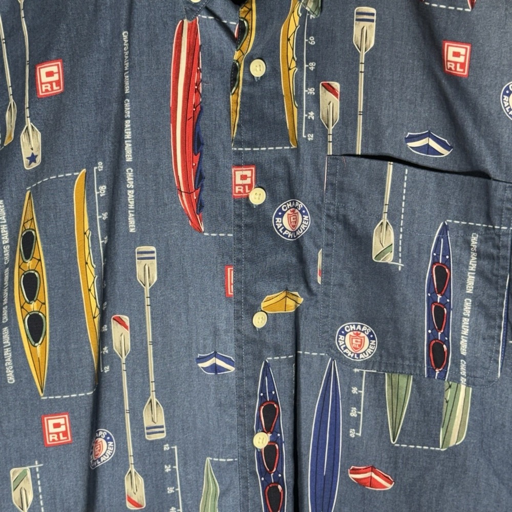 Vintage Men's Size Medium Chaps Ralph Lauren AOP Button Up Shirt Boat Kayak Lake - Picture 3 of 7